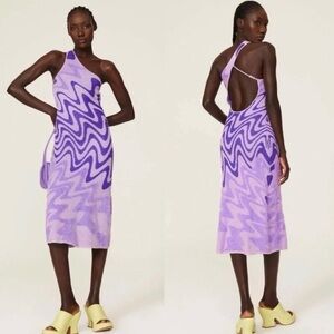 This is a House of Sunny Wannabe Hockney dress in shades violet wavy knit